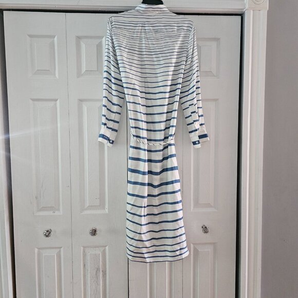 Theory Women's Blue Striped Long Sleeves Belted Silk Shirt Dress Size Small - Picture 4 of 10